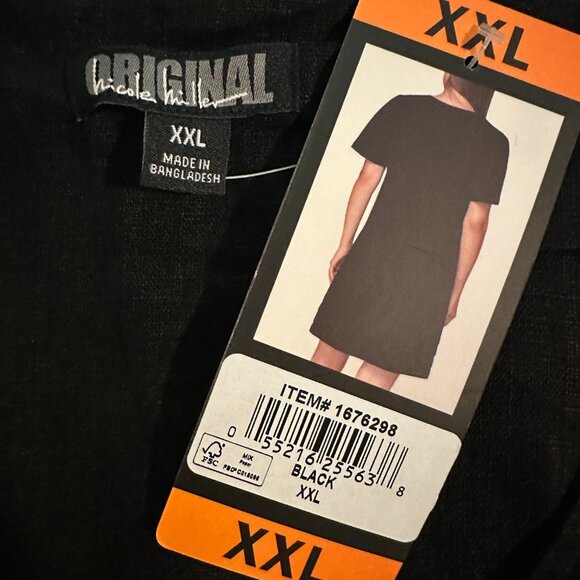 Nicole Miller Women's Linen Blend Shift Midi Dress Size XXL Black Casual (NEW) - Picture 10 of 14